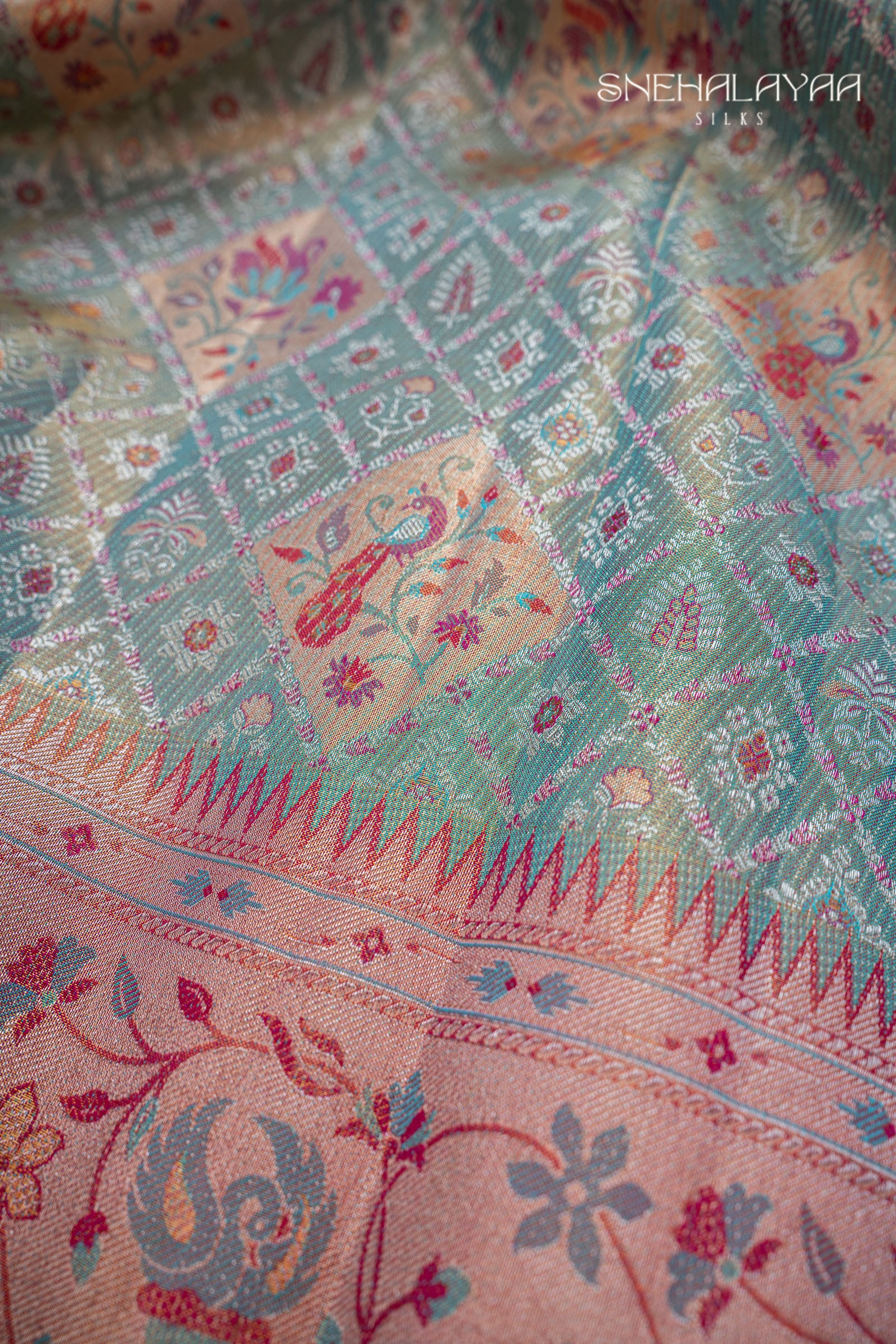 Arctic Blue Kancheevaram Tissue Silk Saree