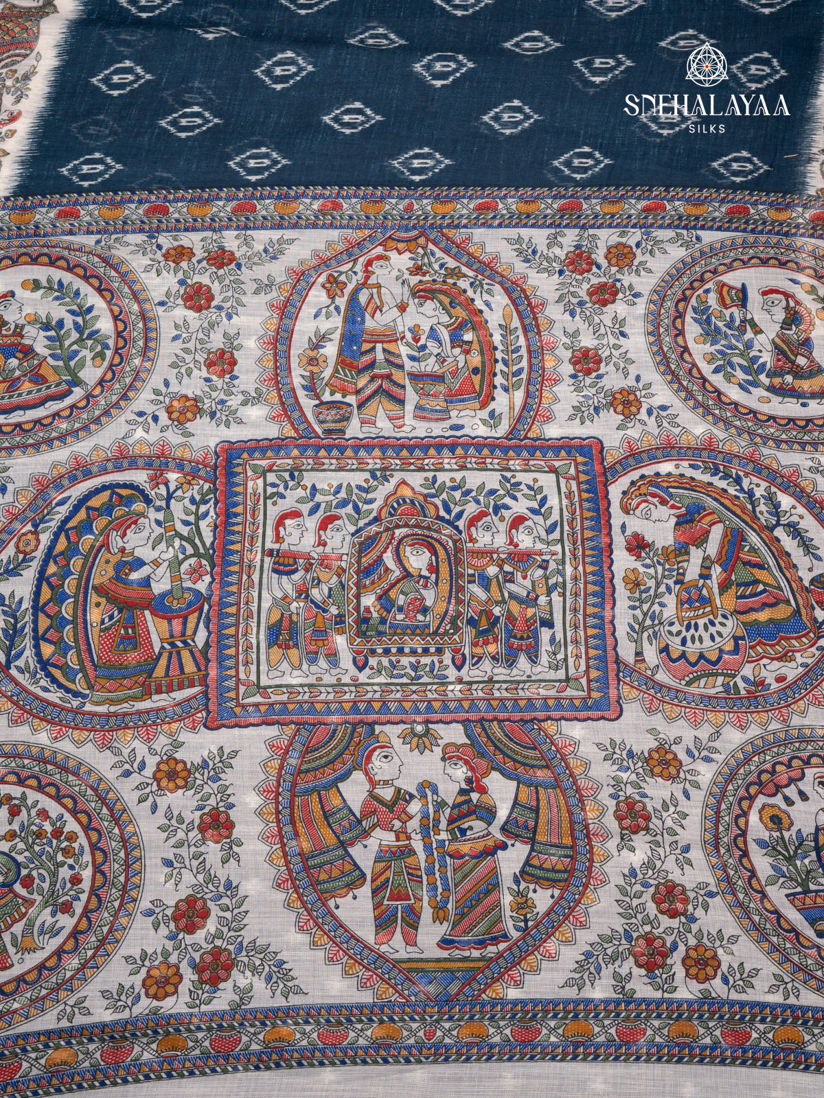 Navy Blue Linen Saree