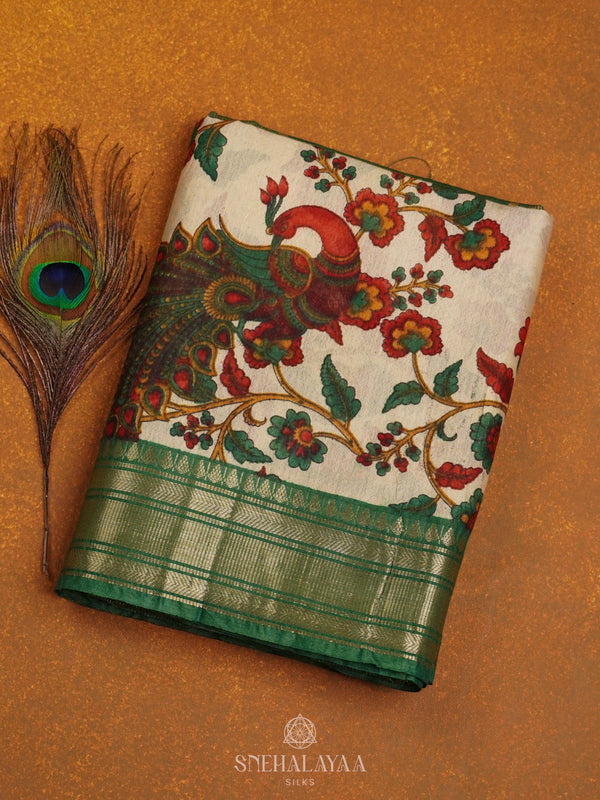 Beige Bamboo Silk Saree