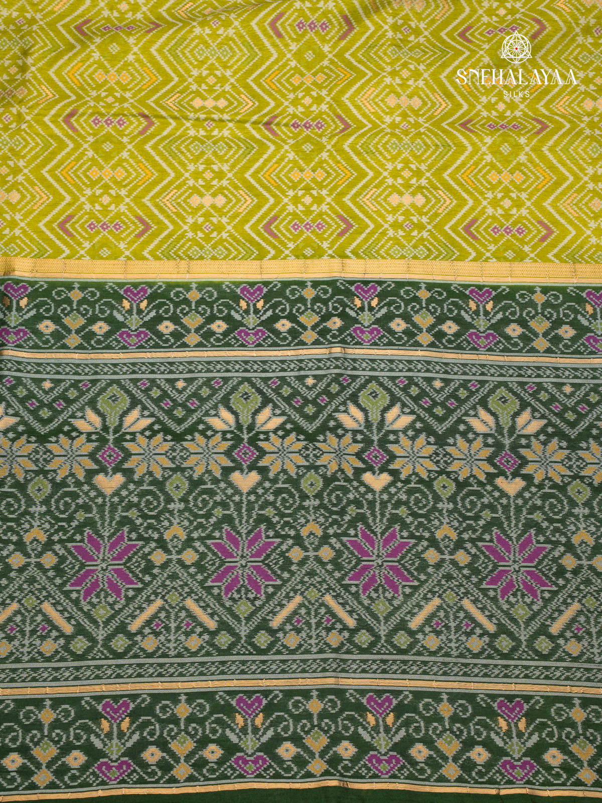 Parrot Green Ikat Silk Saree