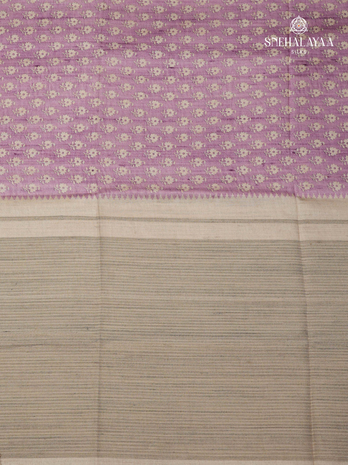 Plum Floral Printed Tussar Saree