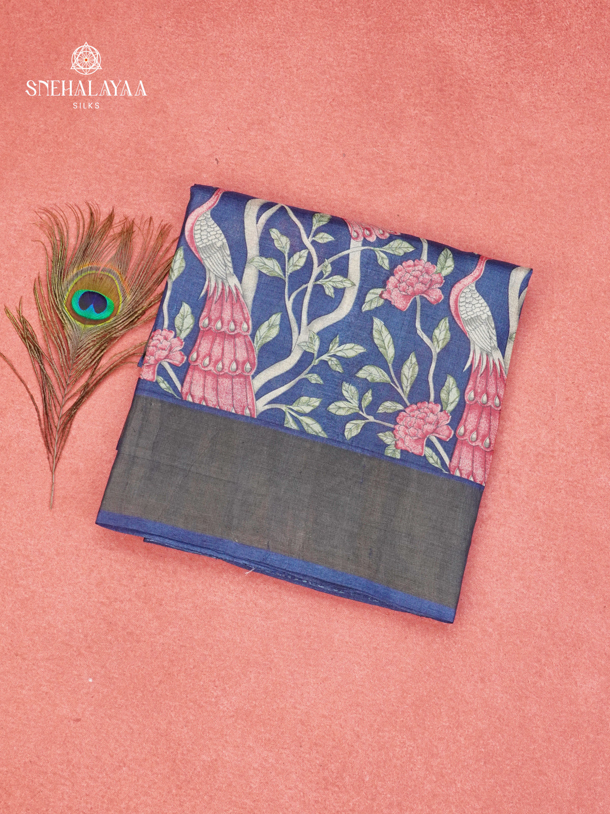 JNavy Blue Tussar Saree