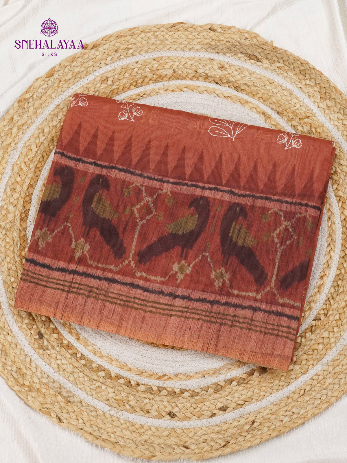 Maroon Linen Embroidery Saree