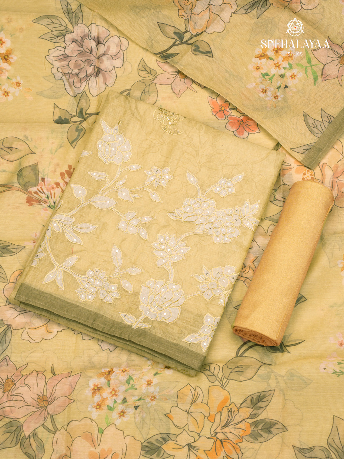 Yellow Tussar 3-Piece Salwar Suit Material