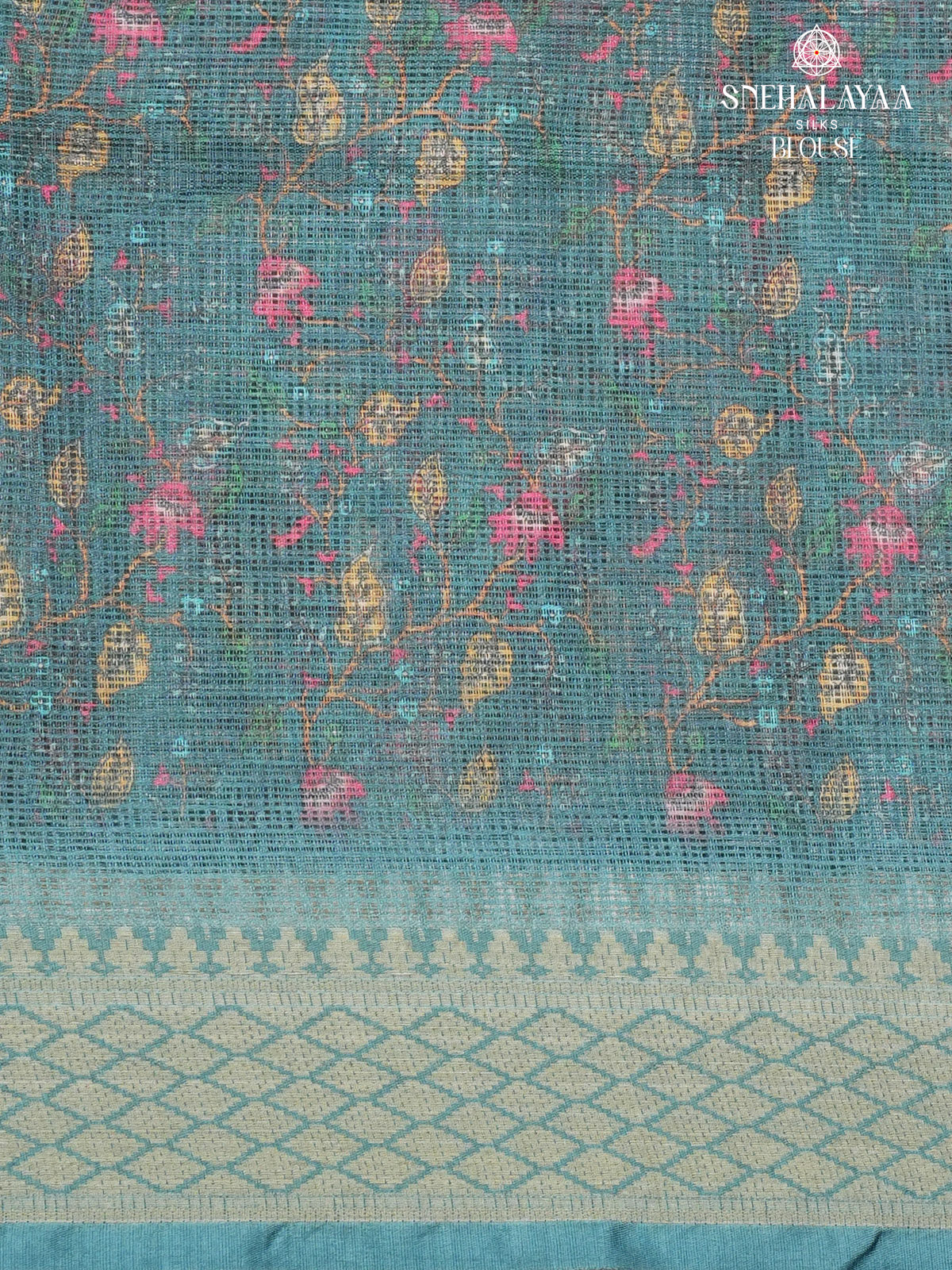 Pale Ble Printed Kota Saree