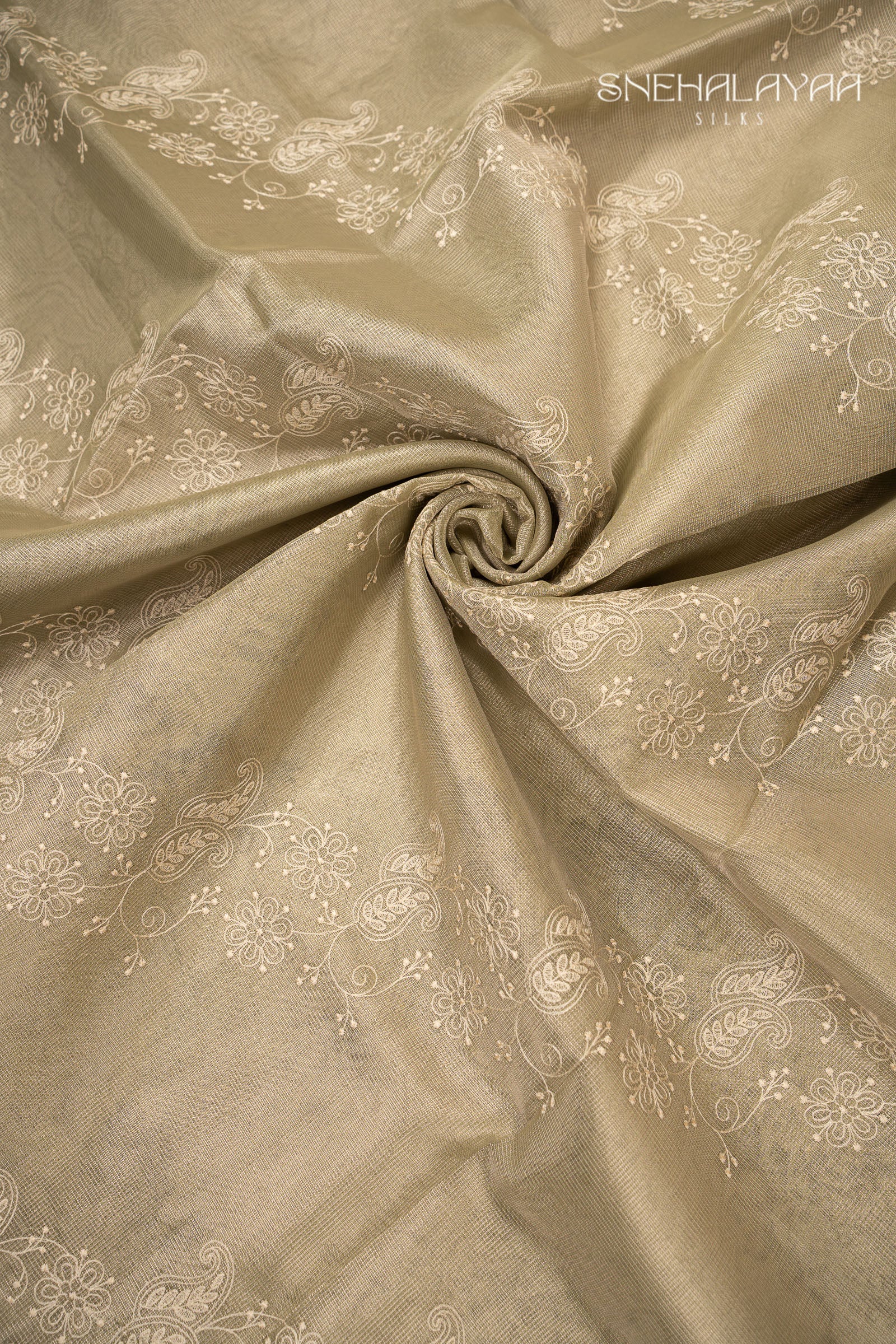 Sage Green Tissue Kota Embroidery Saree