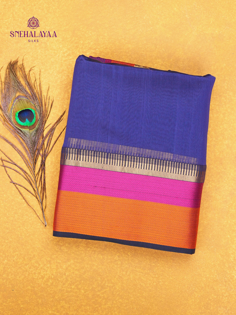 Royal Blue Maheshwari Silk Cotton Saree