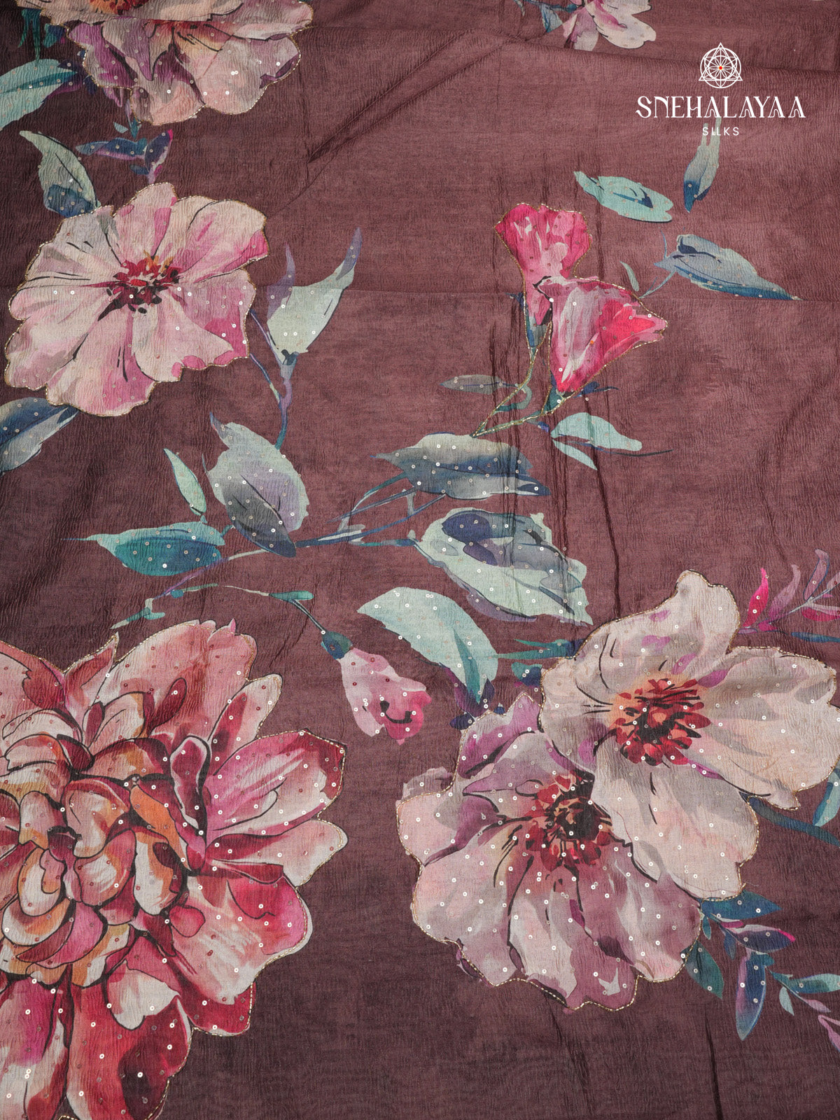 Brown Crush Embroidery Saree