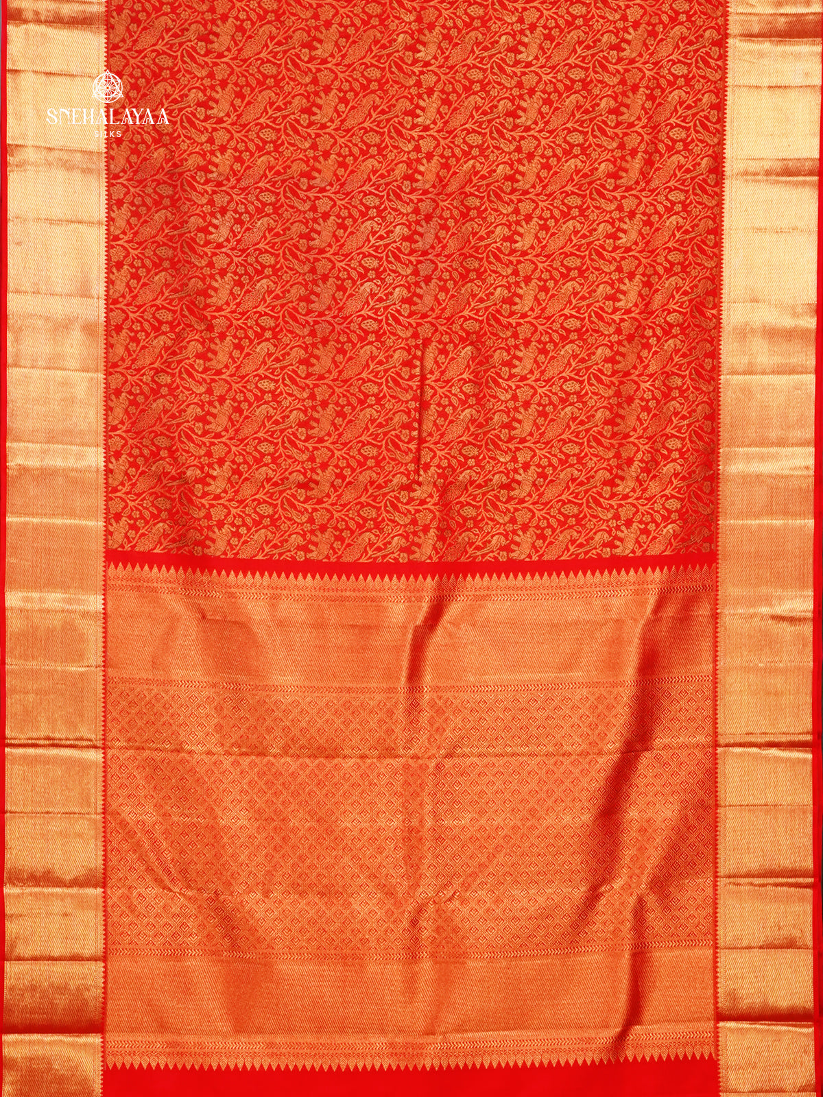 Vermilion Red Kanjivaram Silk Saree