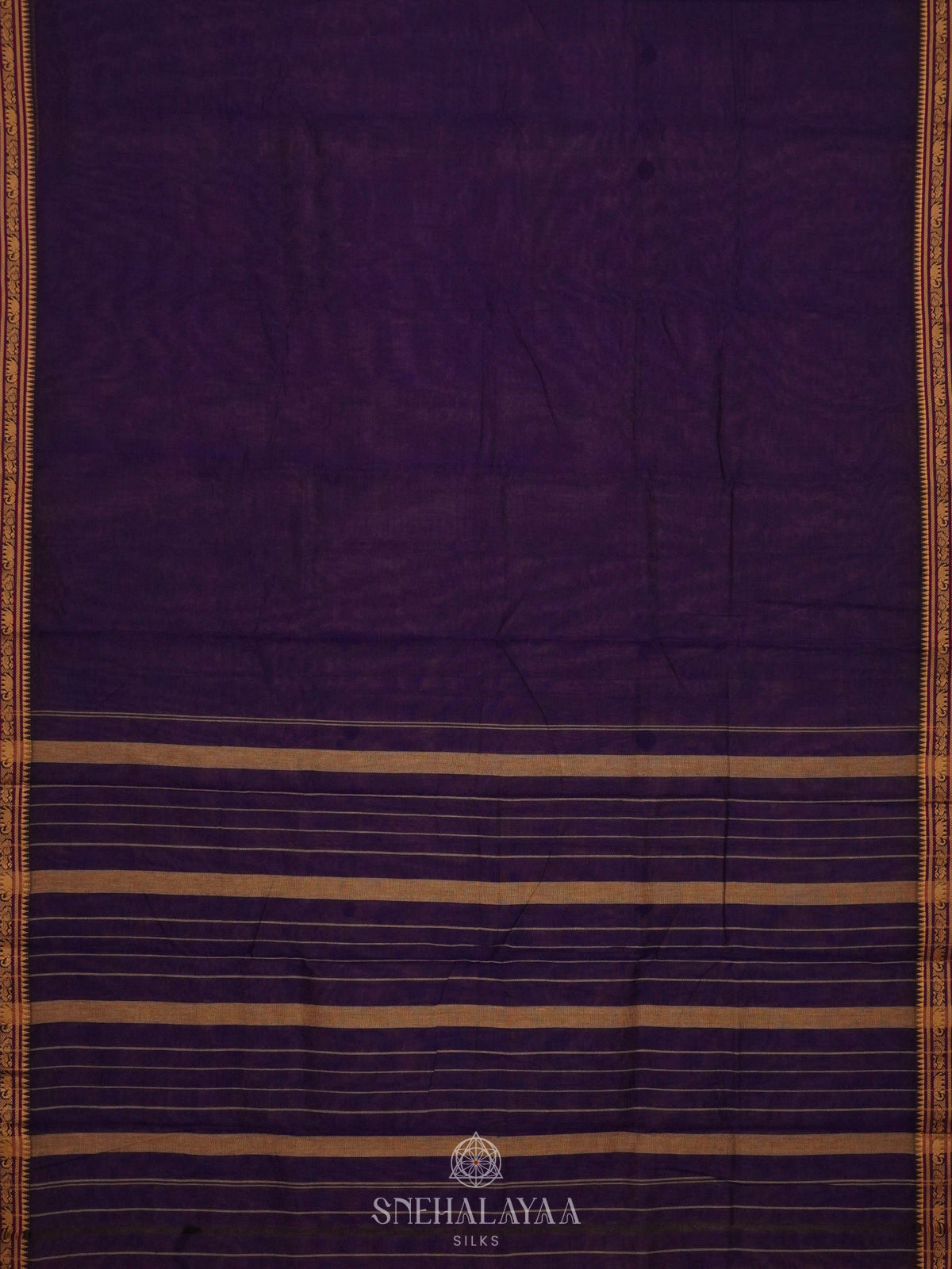 Navy Blue Narayanpet Cotton Saree without Blouse