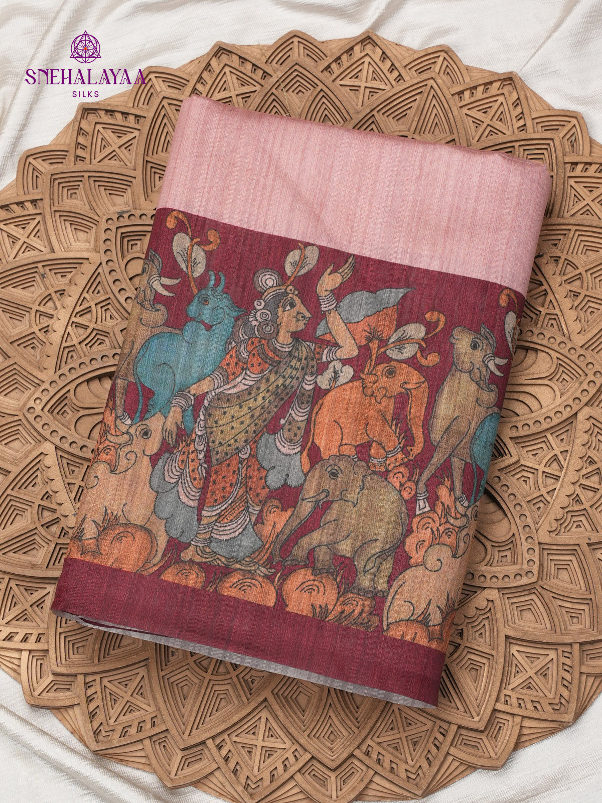 Pink Kalamkari Tussar Saree