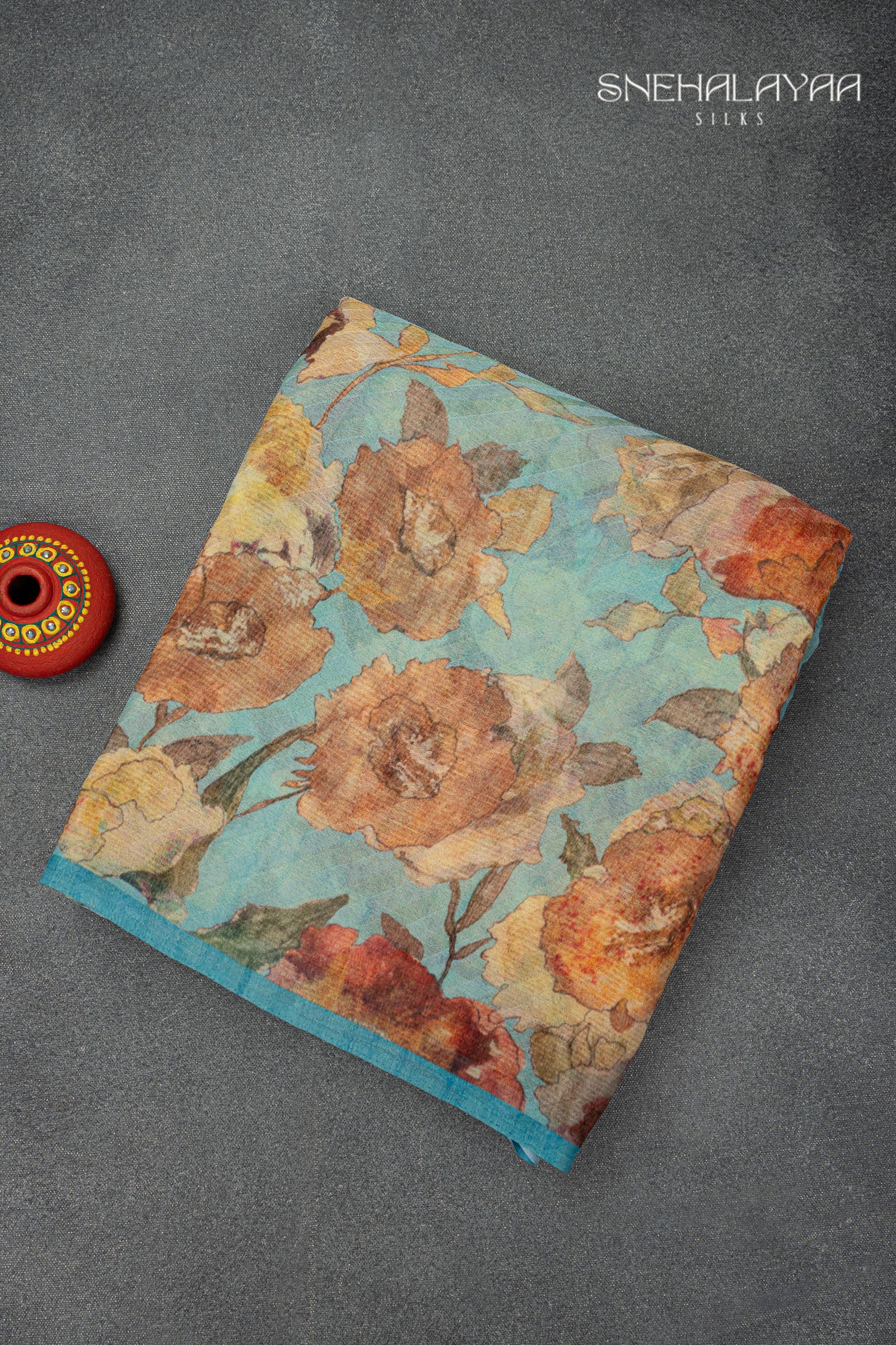 Sky Blue Semi Chiffon Saree