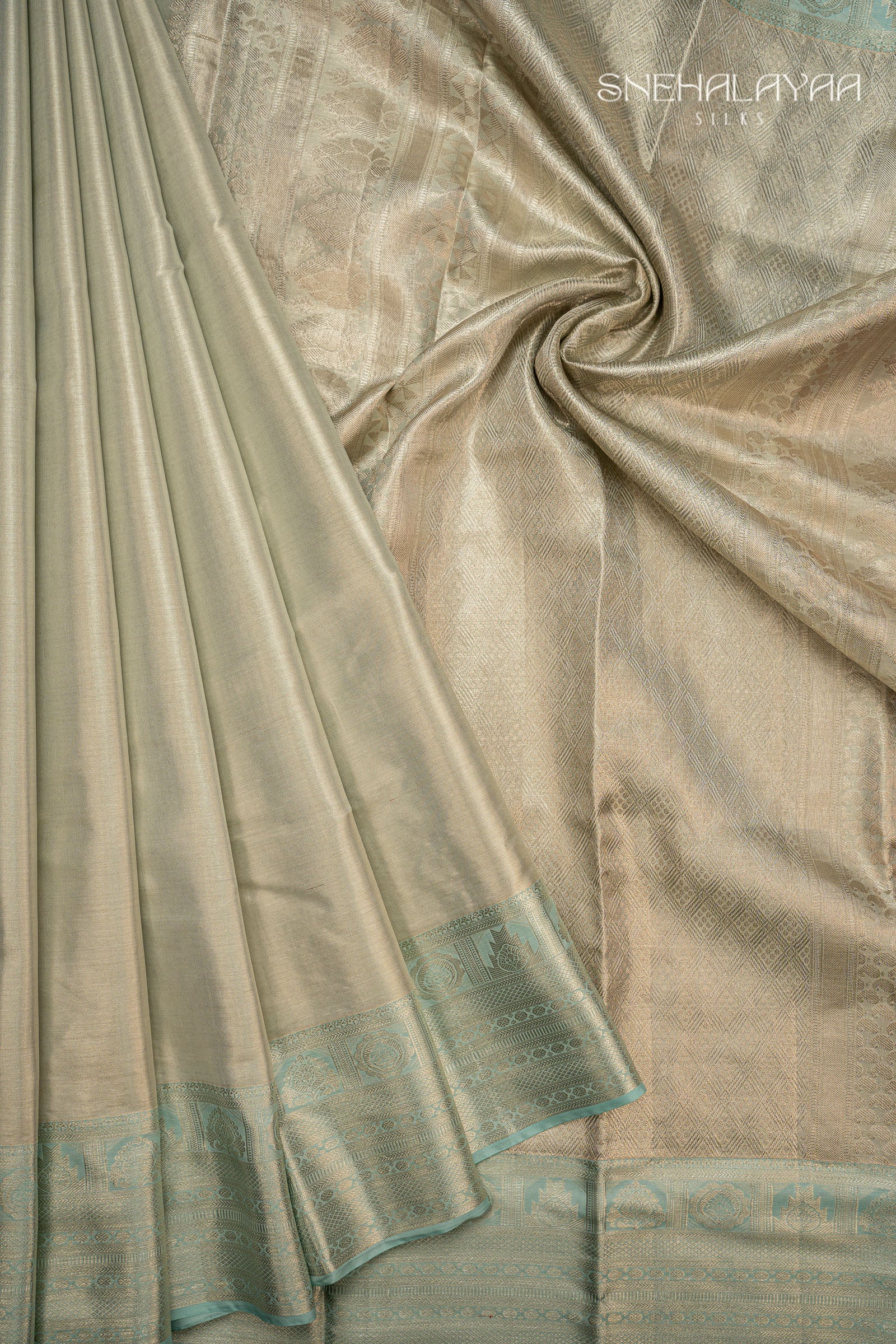 Arctic Blue Kancheevaram Tissue Silk Saree