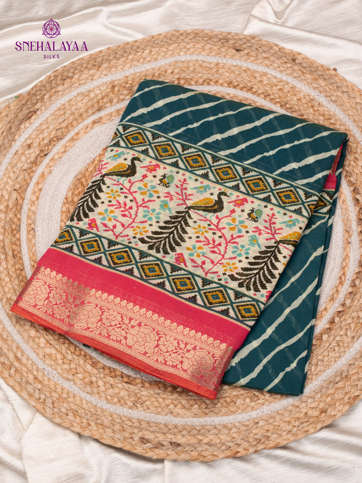 Teal Blue Dola Silk Saree