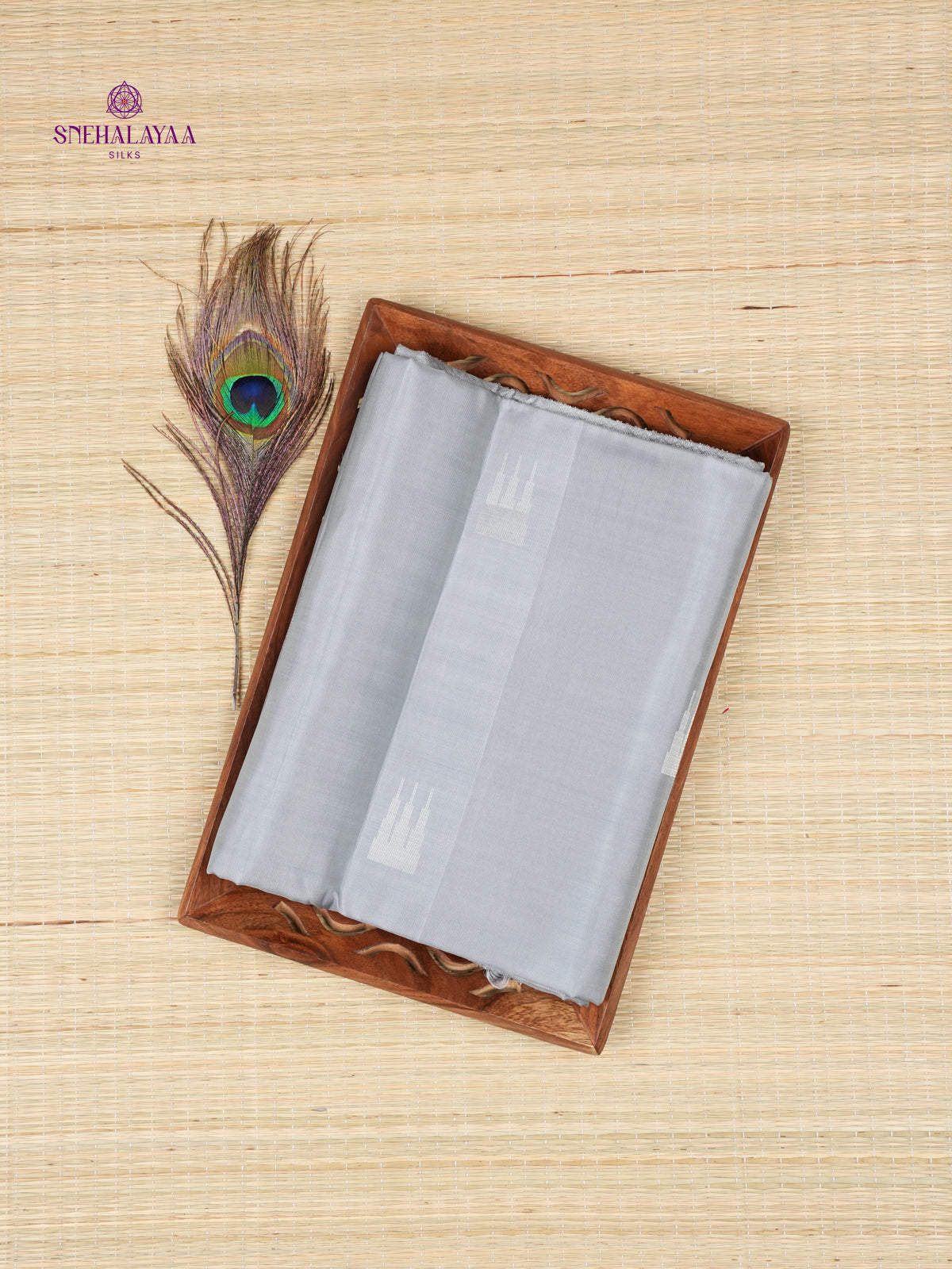 Grey Borderless Kanjivaram Soft Silk Saree