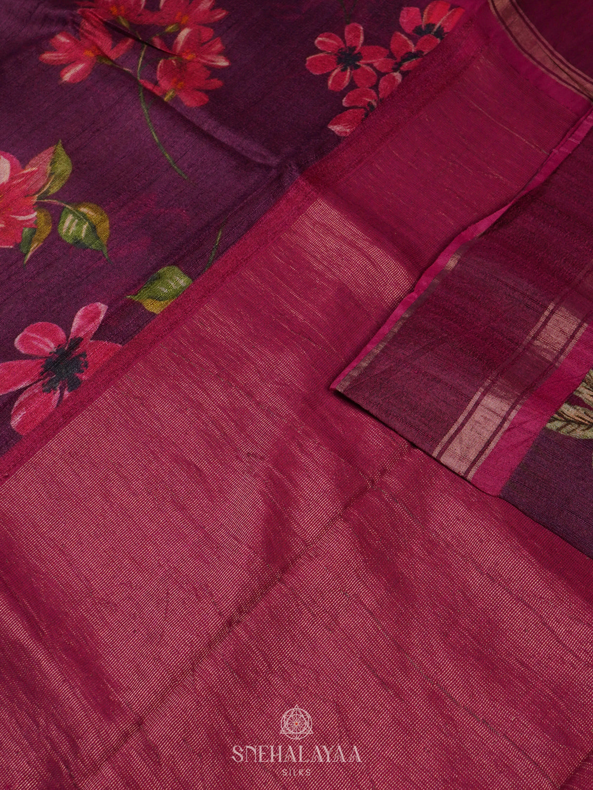 Magenta Munga Tussar Saree