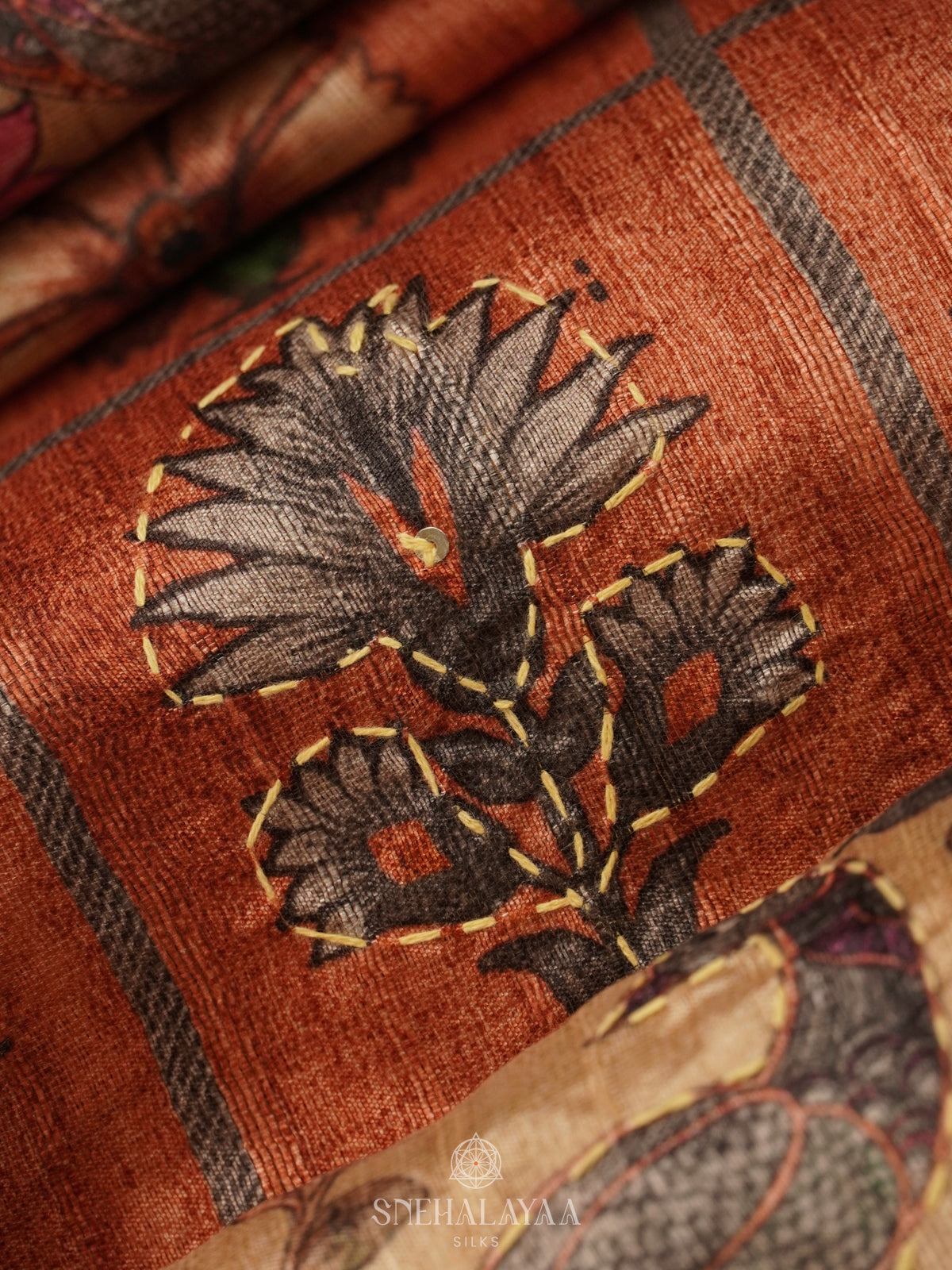 Pale Orange Tussar Embroidery Saree