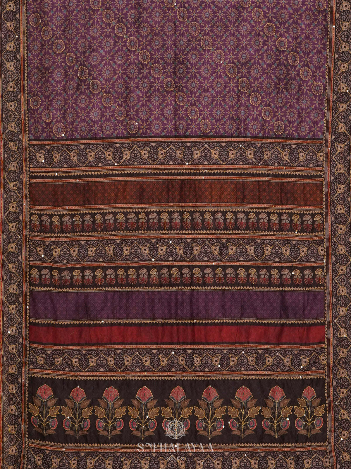 Purple Embroidered Chanderi Saree