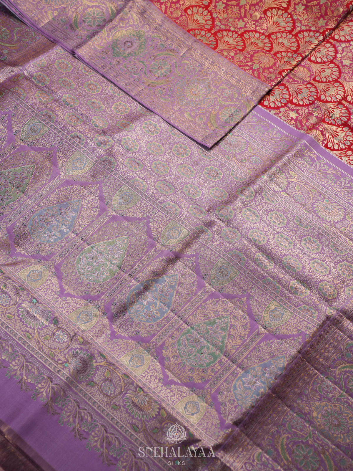 Cherry Red Kanjivaram Silk Saree