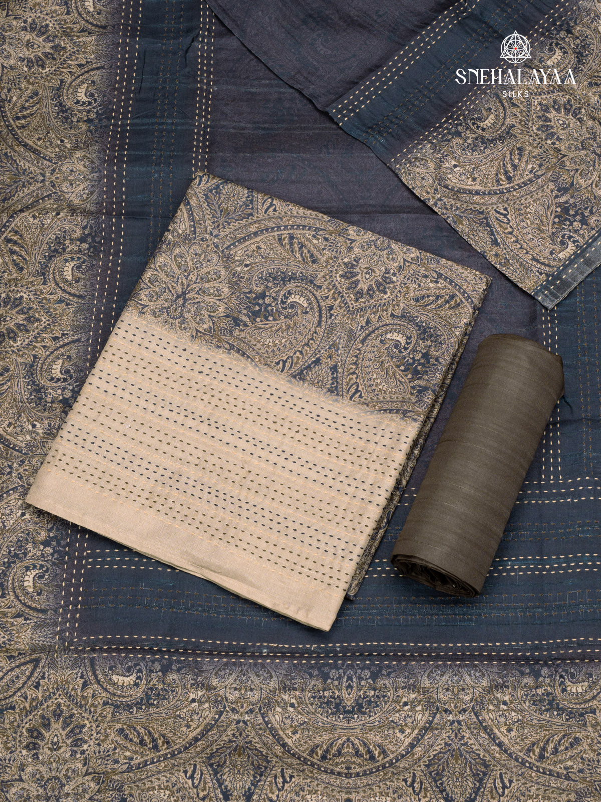 Blue Tussar 3-Piece Salwar Suit Material