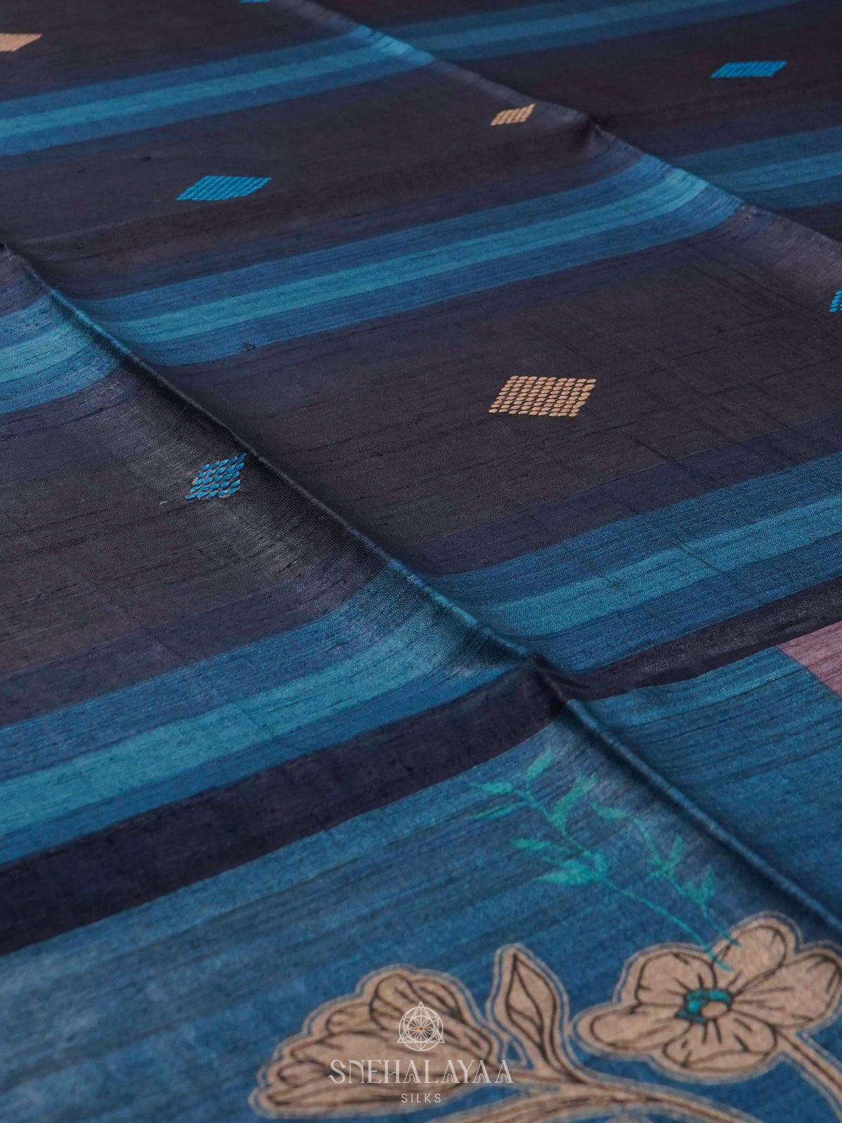 Navy Blue Tussar Saree