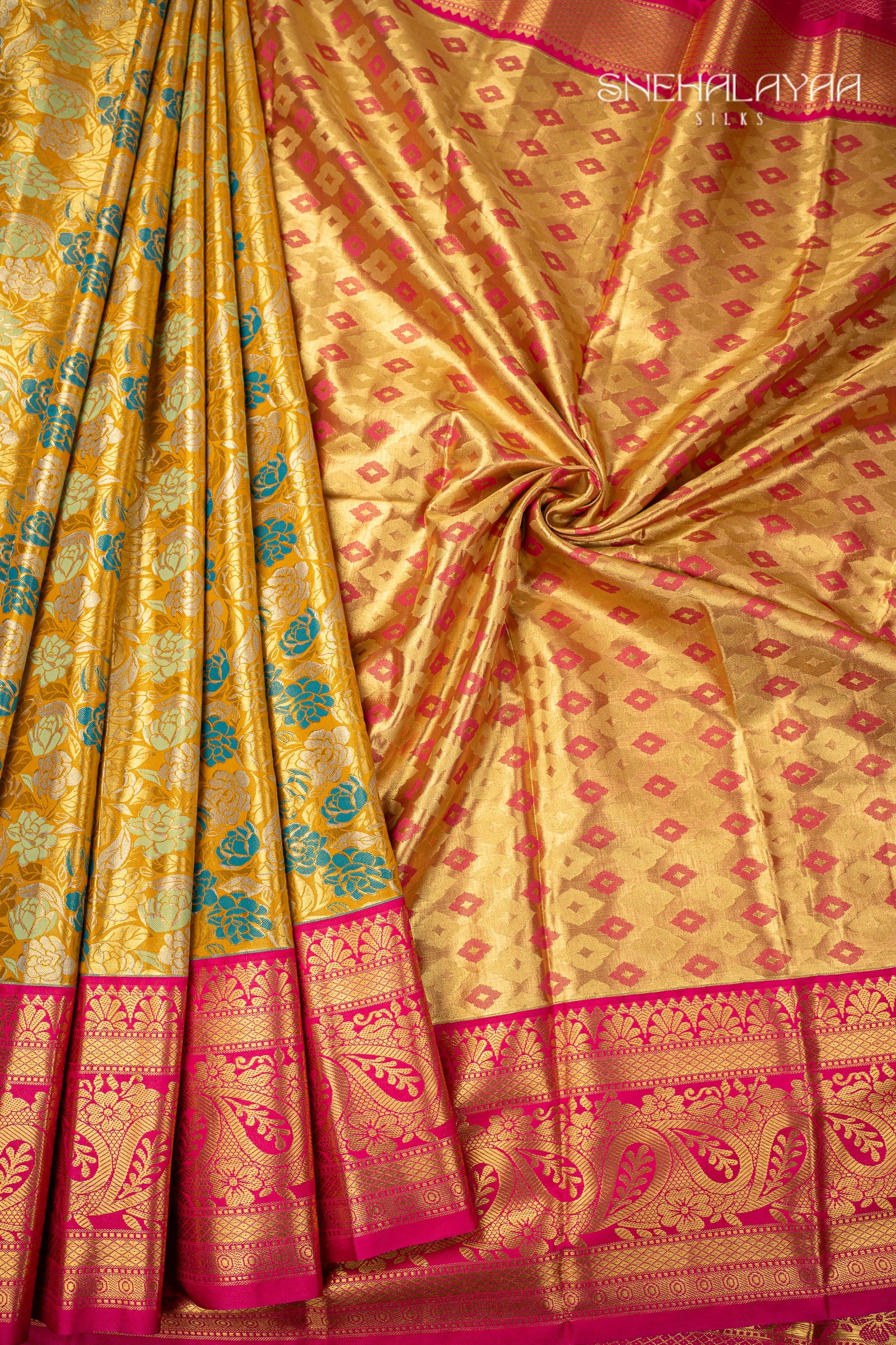 Mustard Yellow Art Silk Saree