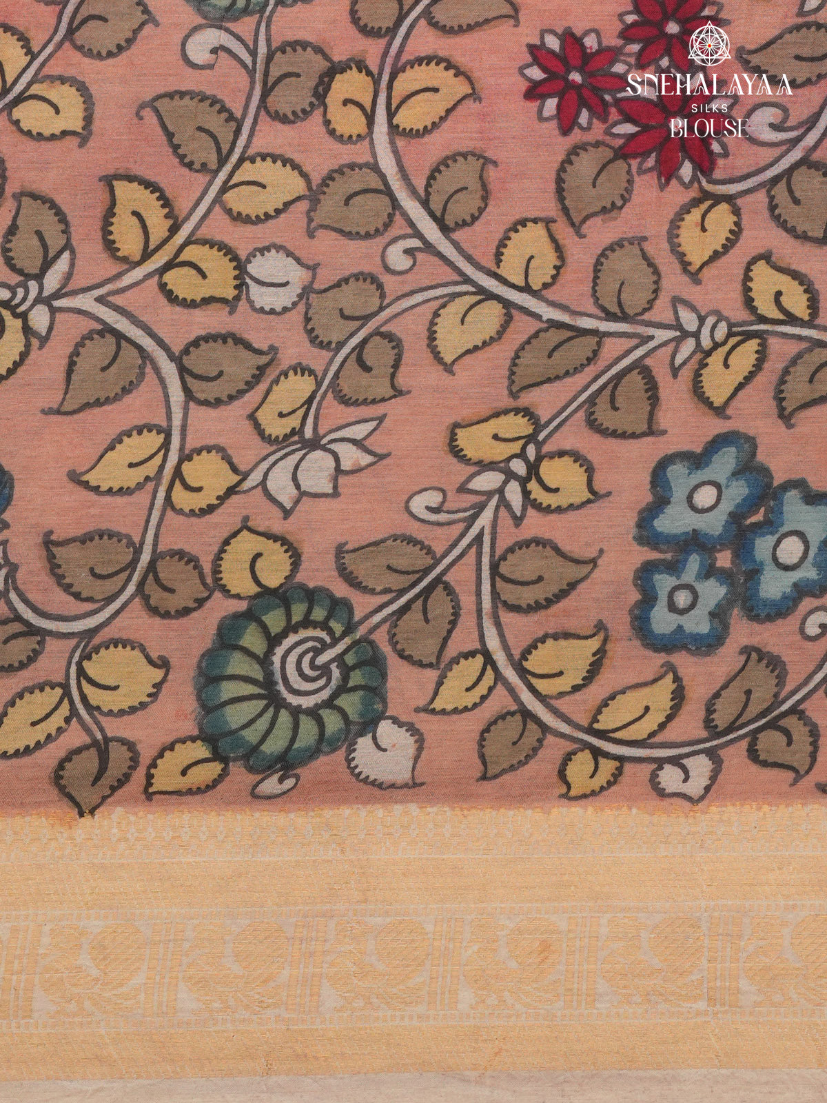 Royal Blue Kalamkari Hand Painted Saree