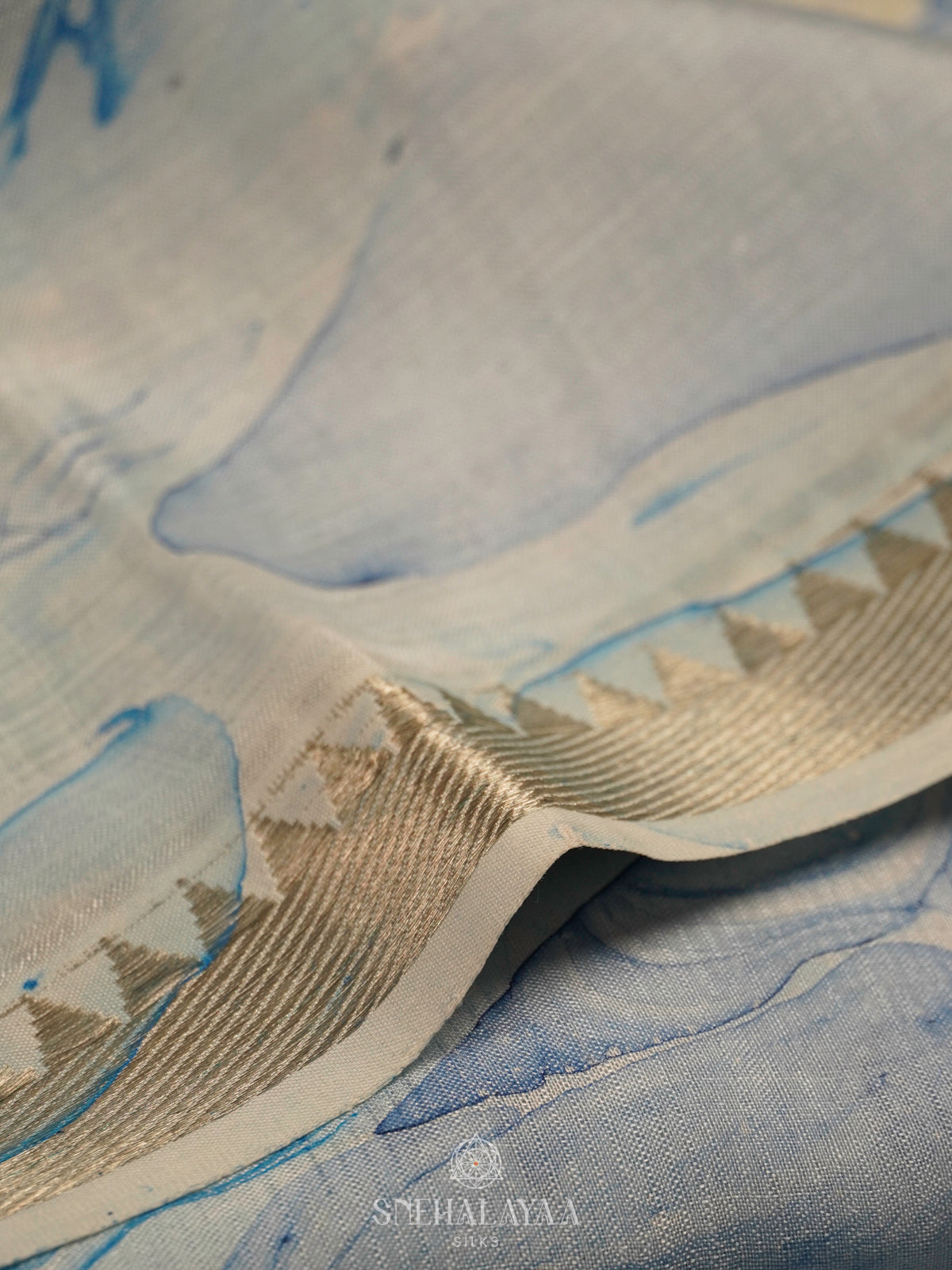 Pale Blue Mangalagiri Printed Saree