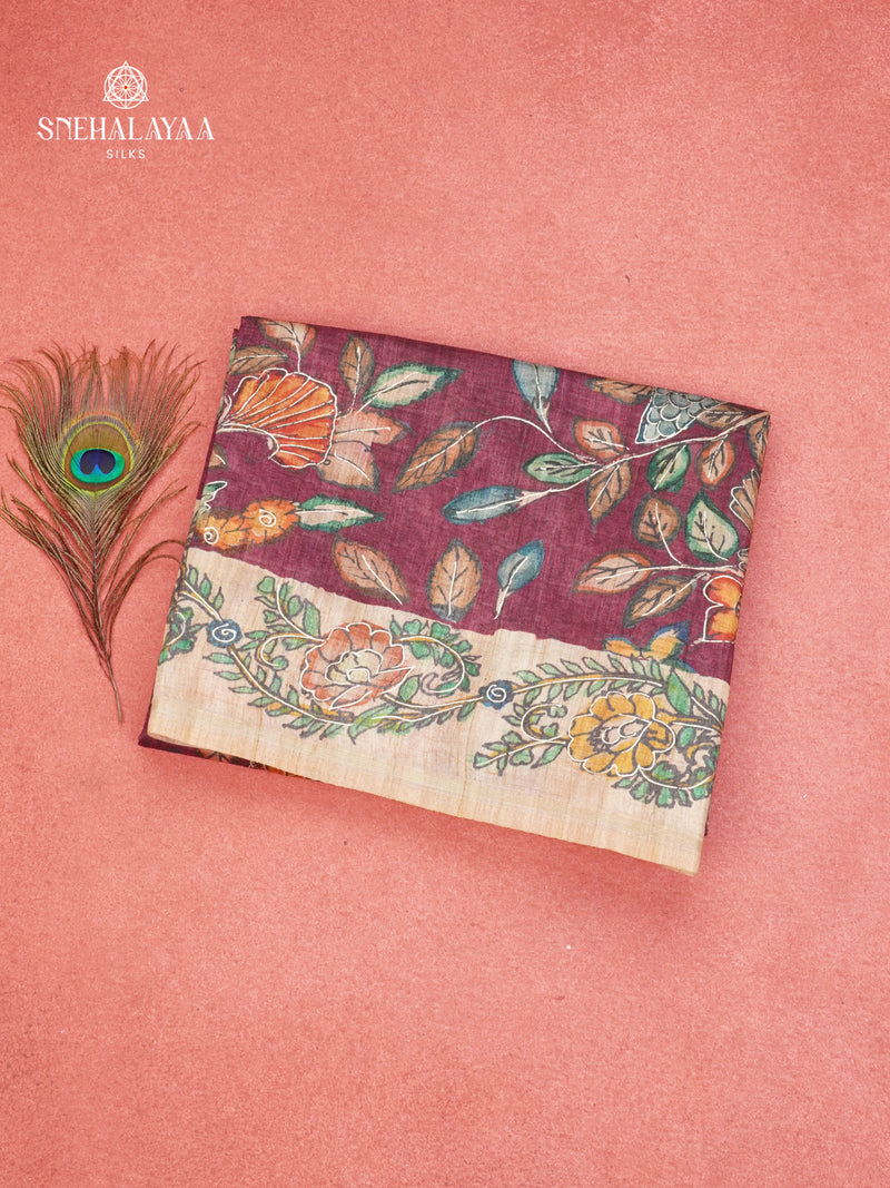 Wine Red Munga Tussar Saree
