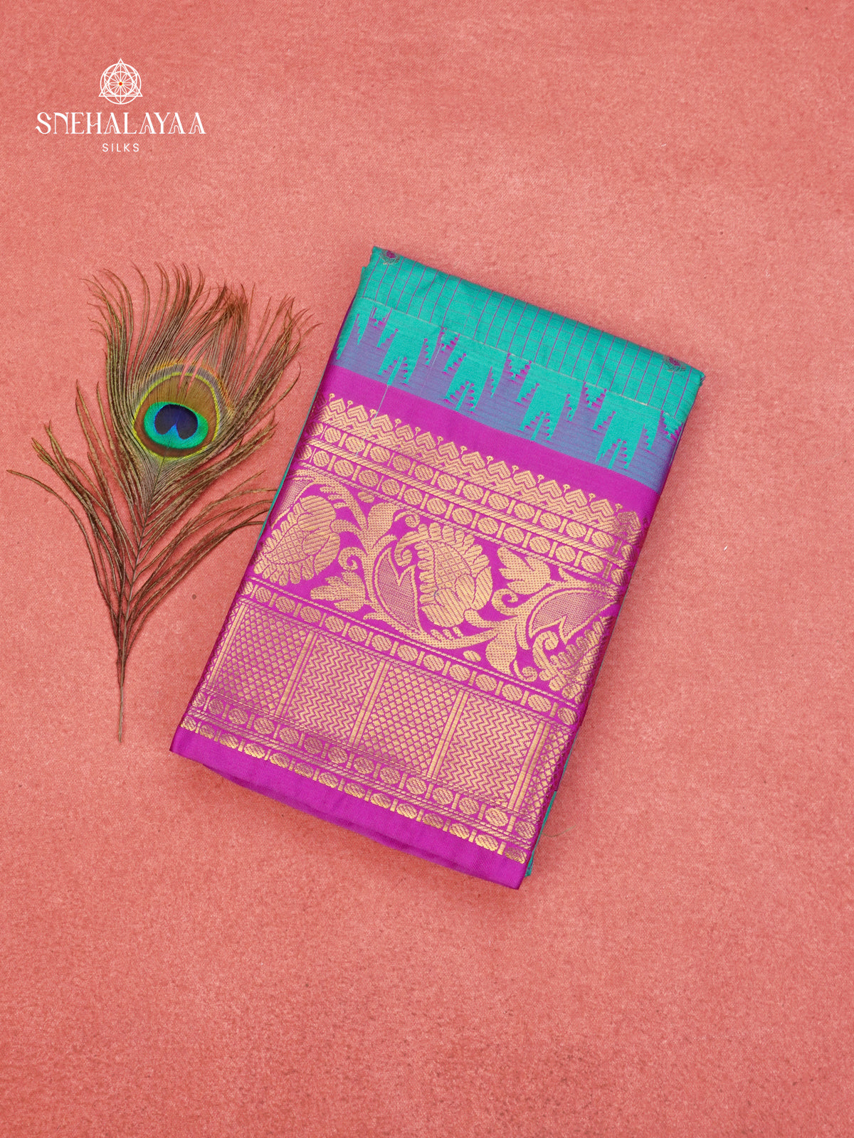 Teal Green Gadwal Silk Saree