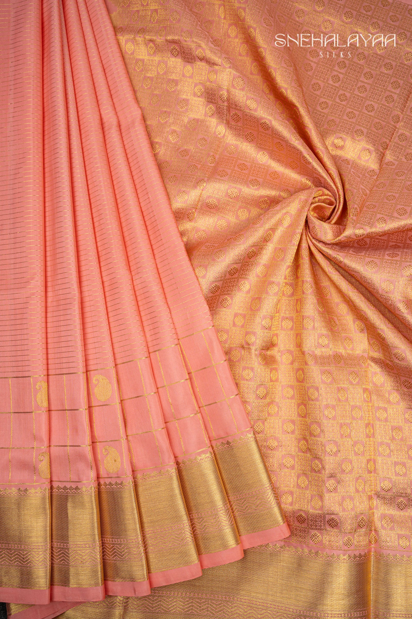 Peach Pink Venkatagiri Silk Saree