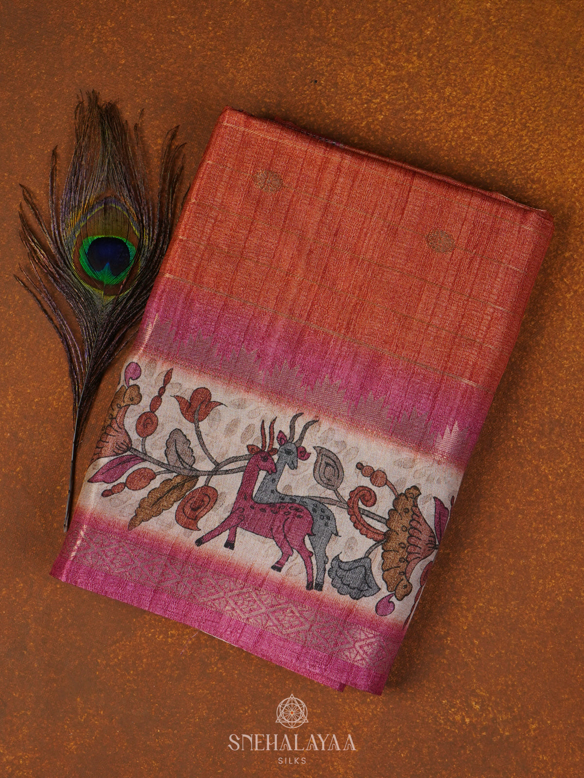 Rust Orange Tussar Saree