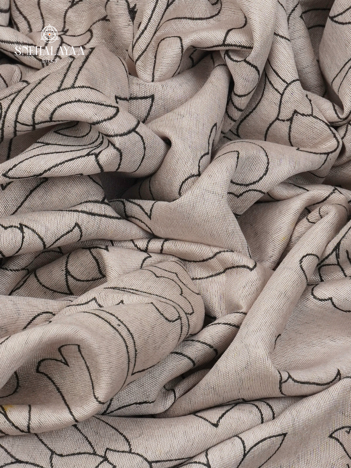 Off-White Kalamkari Saree with Purple Woven Border