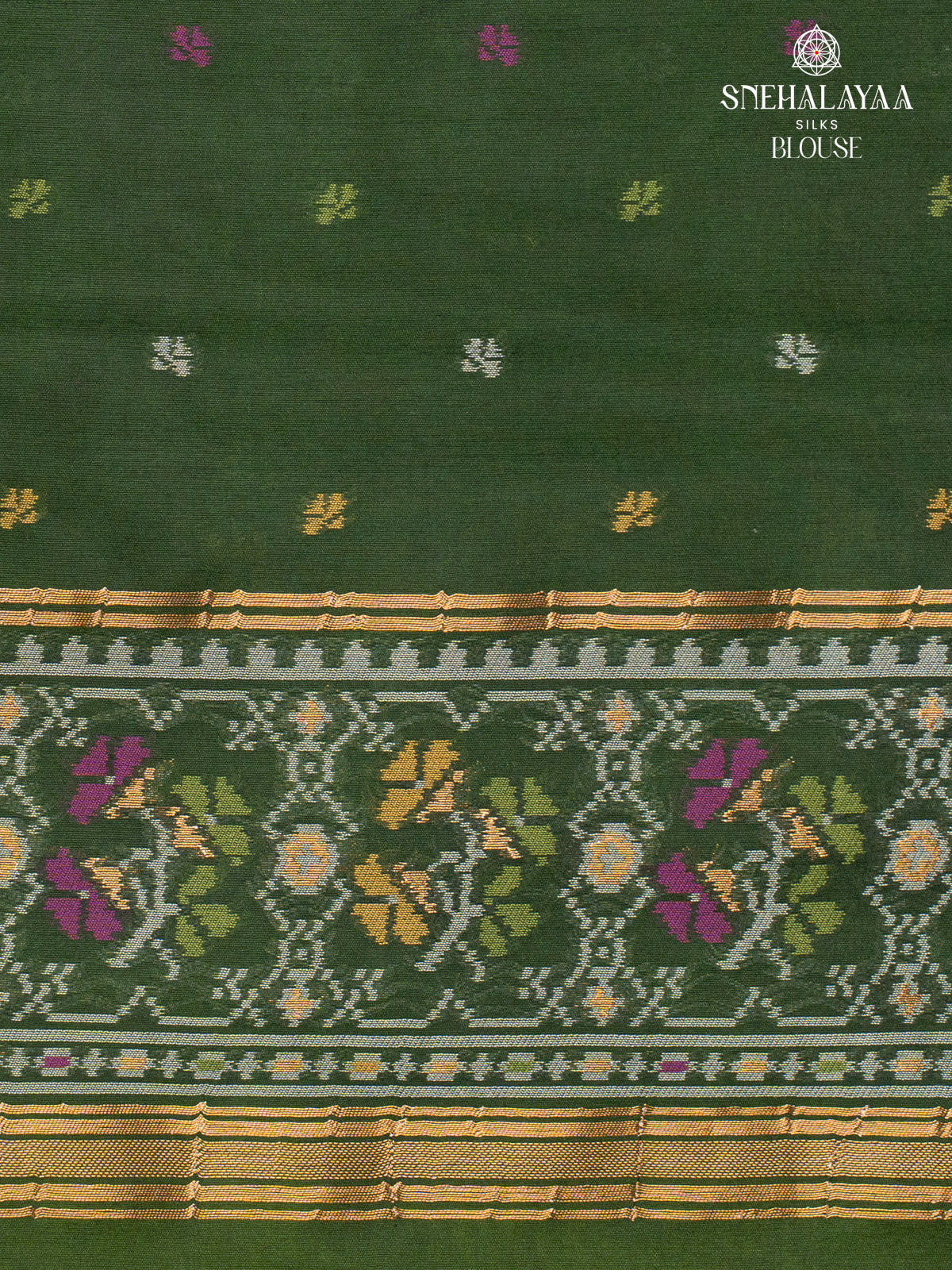 Parrot Green Ikat Silk Saree