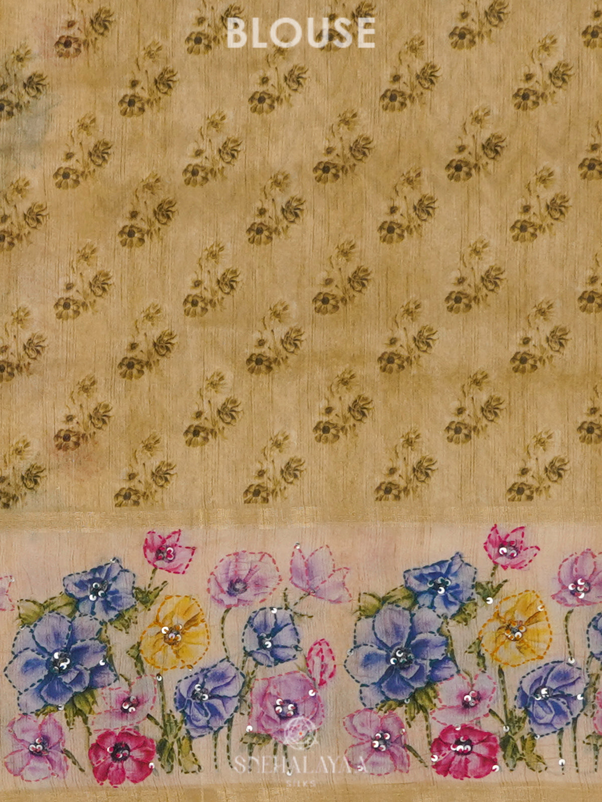 Mustard Munga Tussar Embroidery Saree