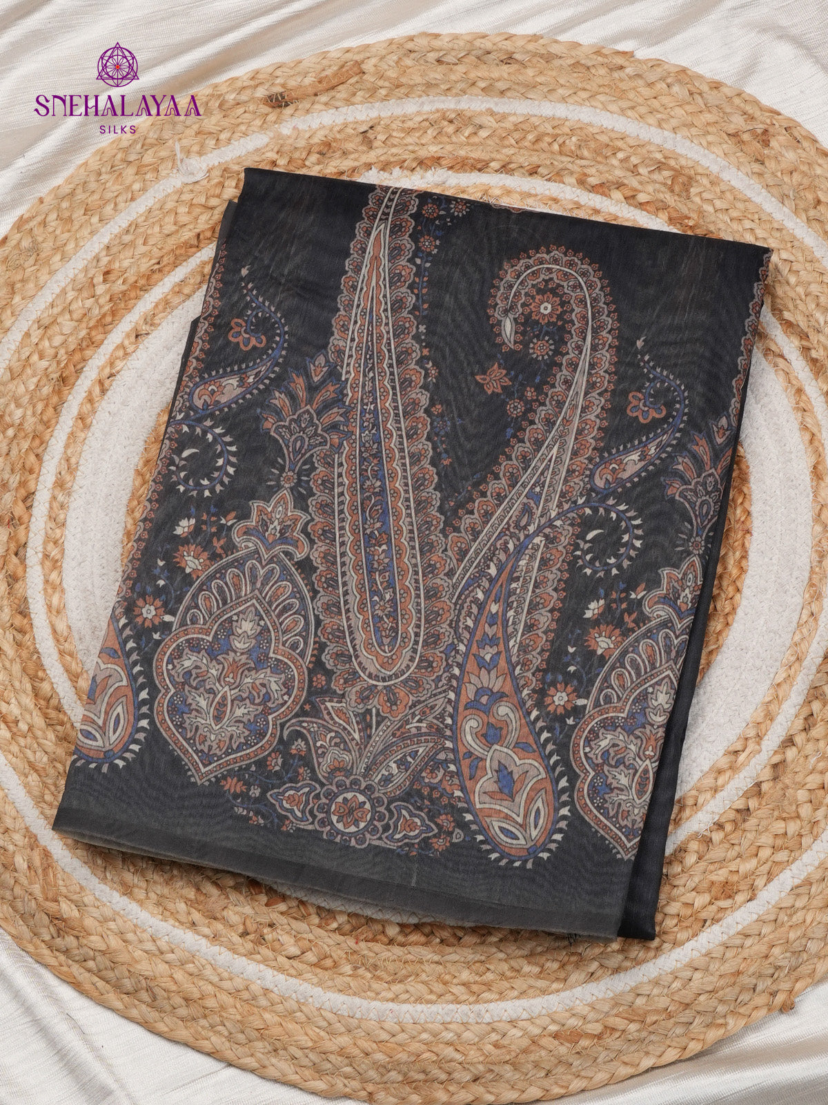 Black Printed Linen Saree