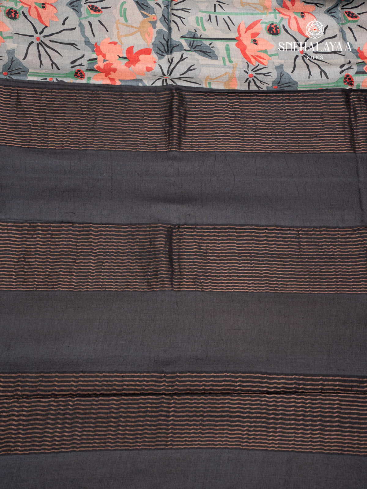 Pastel Blue Printed Tussar Saree