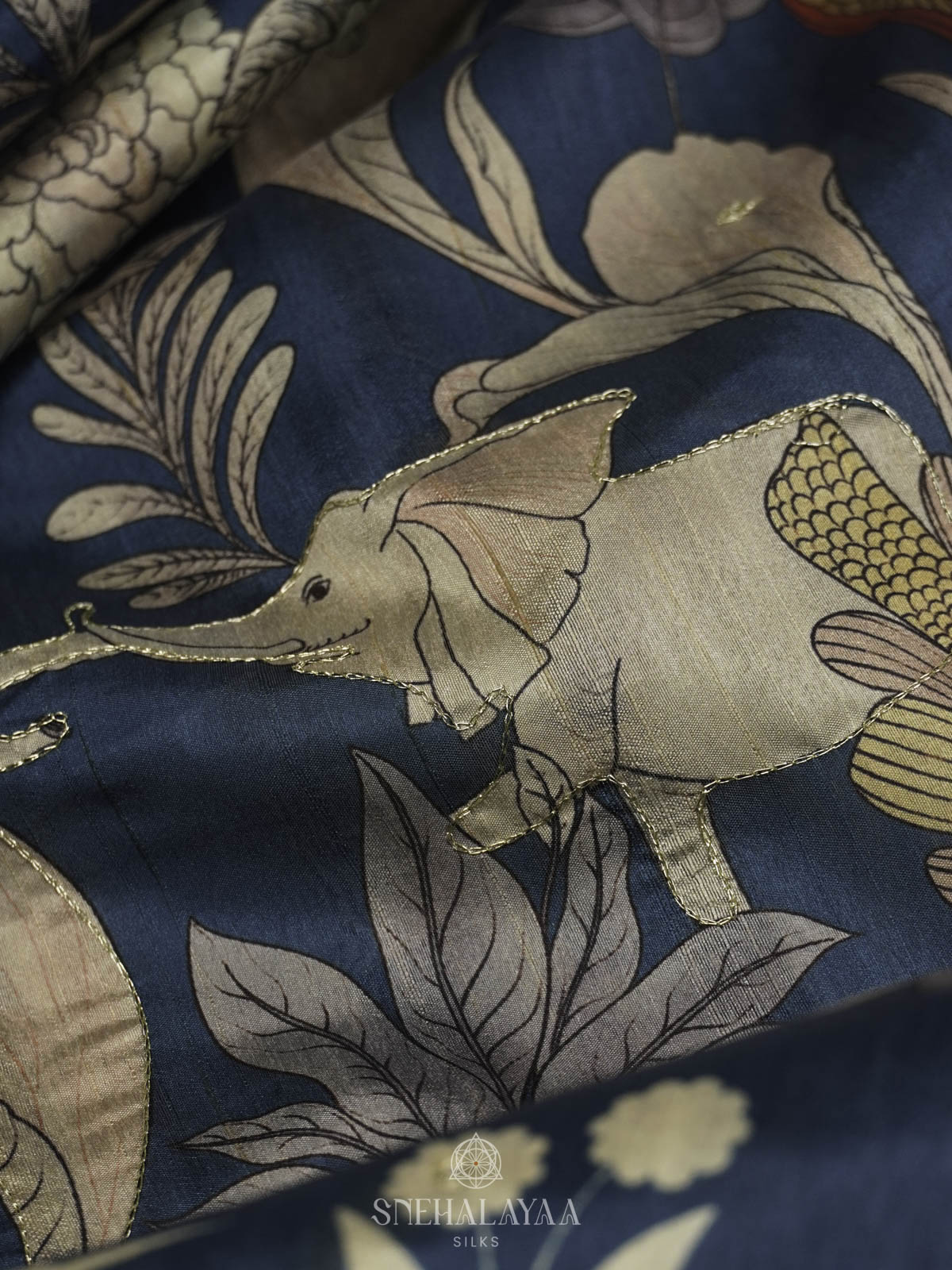 Peacock Blue Raw Silk Embroidery Saree