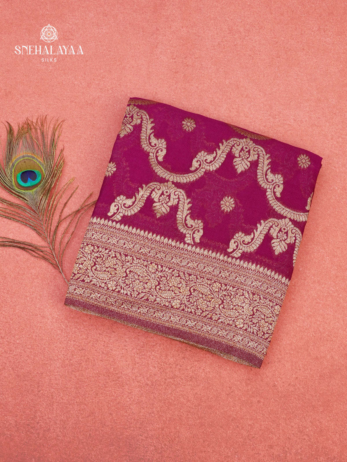 Magenta Banaras Crepe Silk Saree