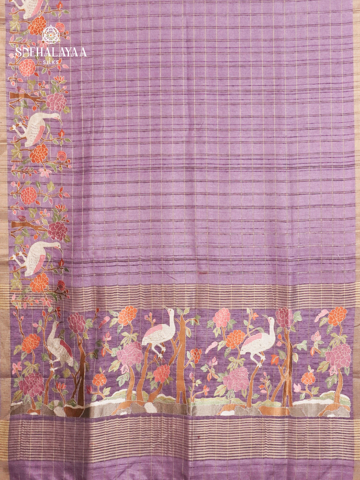Lavender Munga Tussar Embroidery Saree