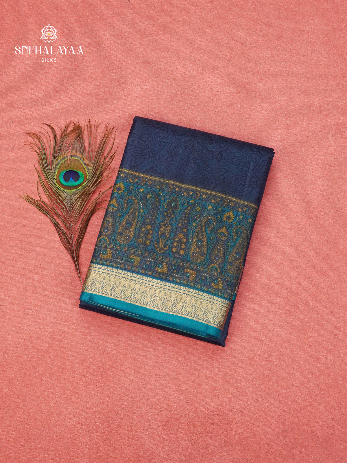 Navy Blue Printed Saree