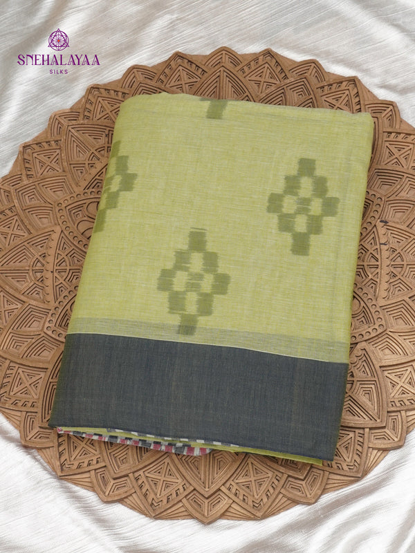 Pista Green Sambalpuri Cotton Saree