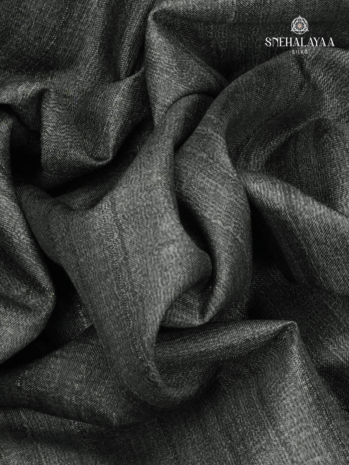 Black Floral Printed Tussar Saree