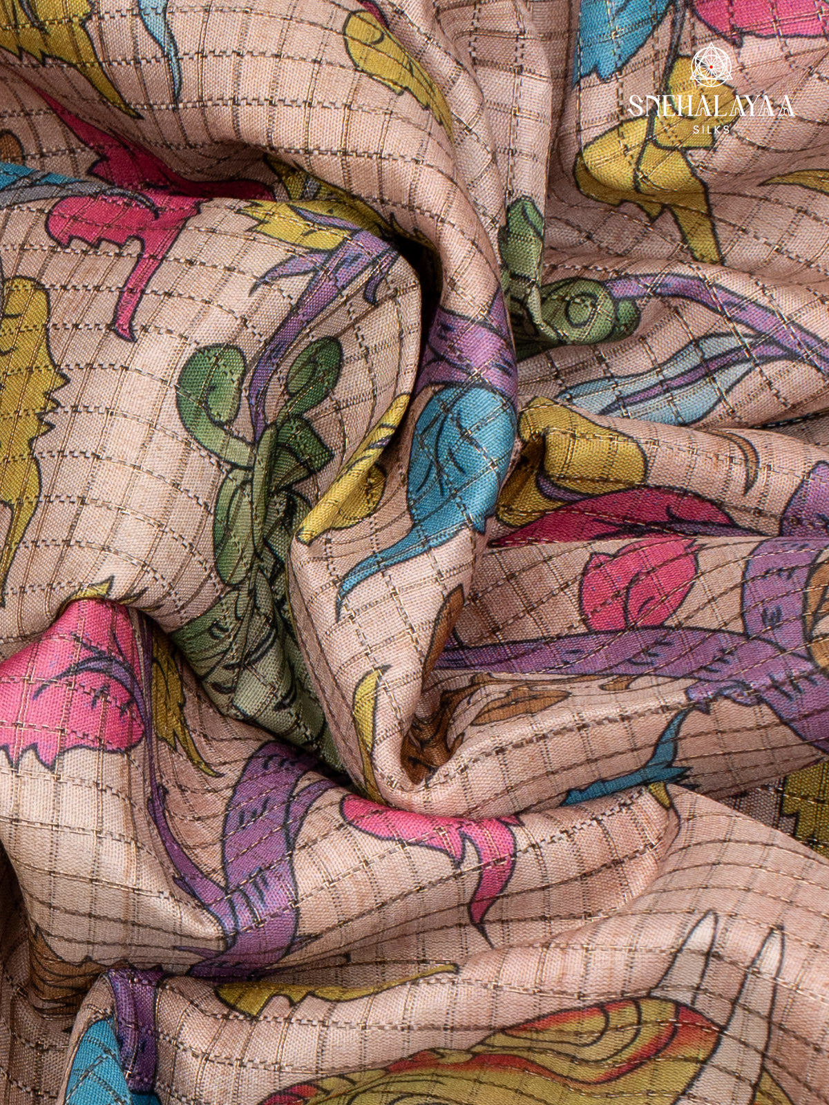 Peach Printed Tussar Saree