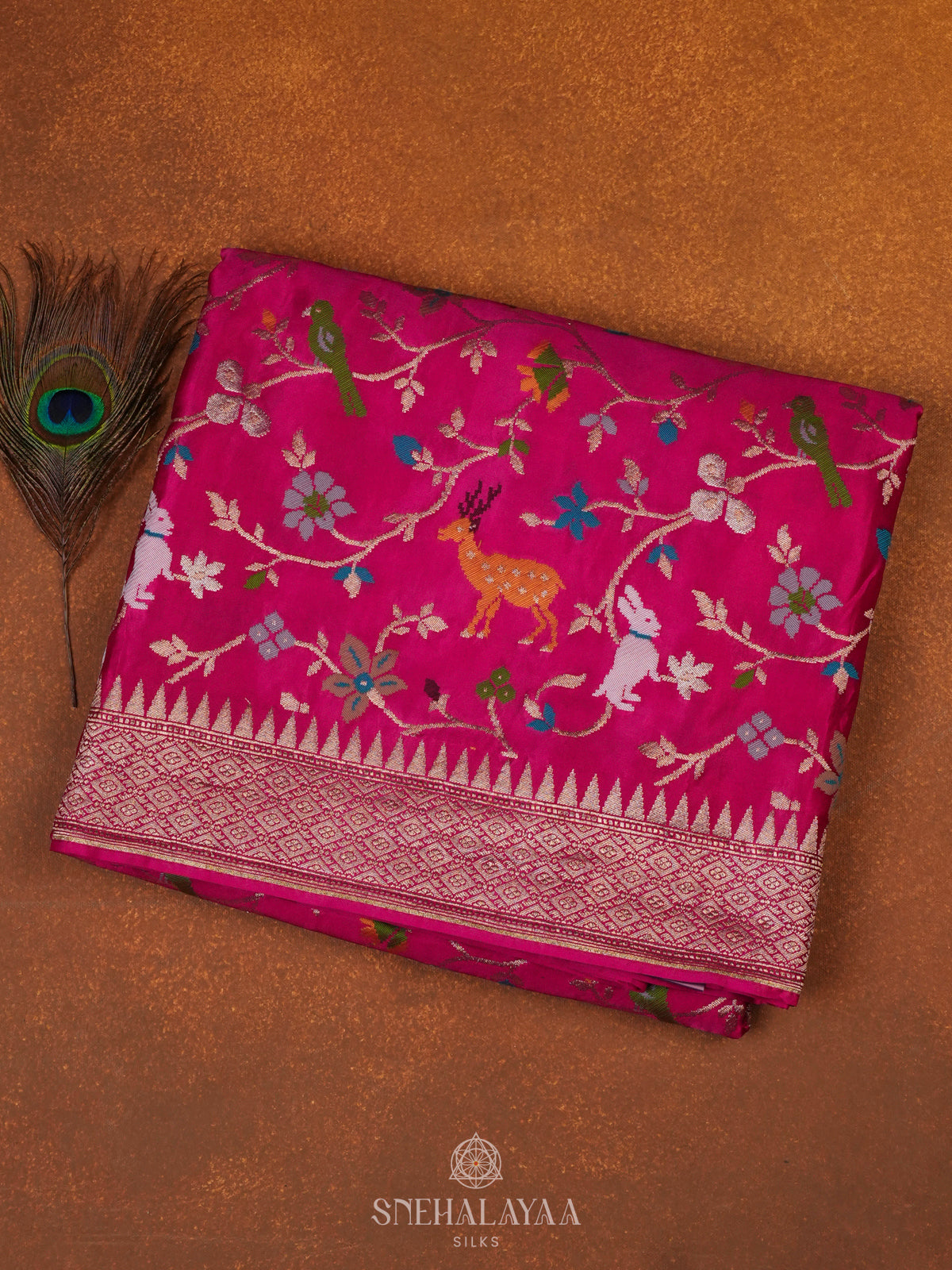 Pink Satin Banaras Silk Saree