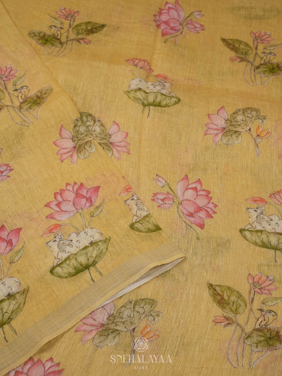 Pale Yellow Linen Kora Silk Saree