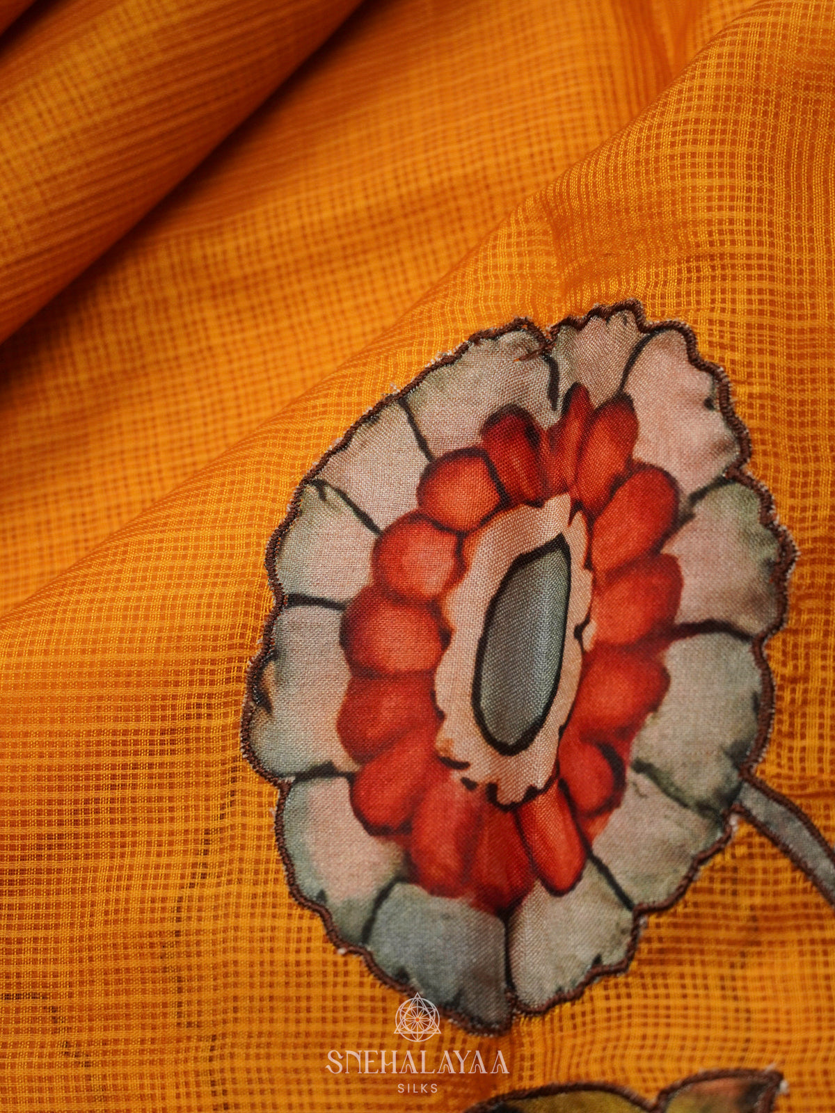 Yellow Kota Embroidery Saree