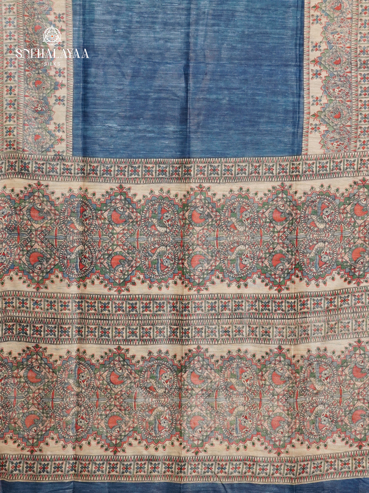 Blue Madhubani Printed Saree