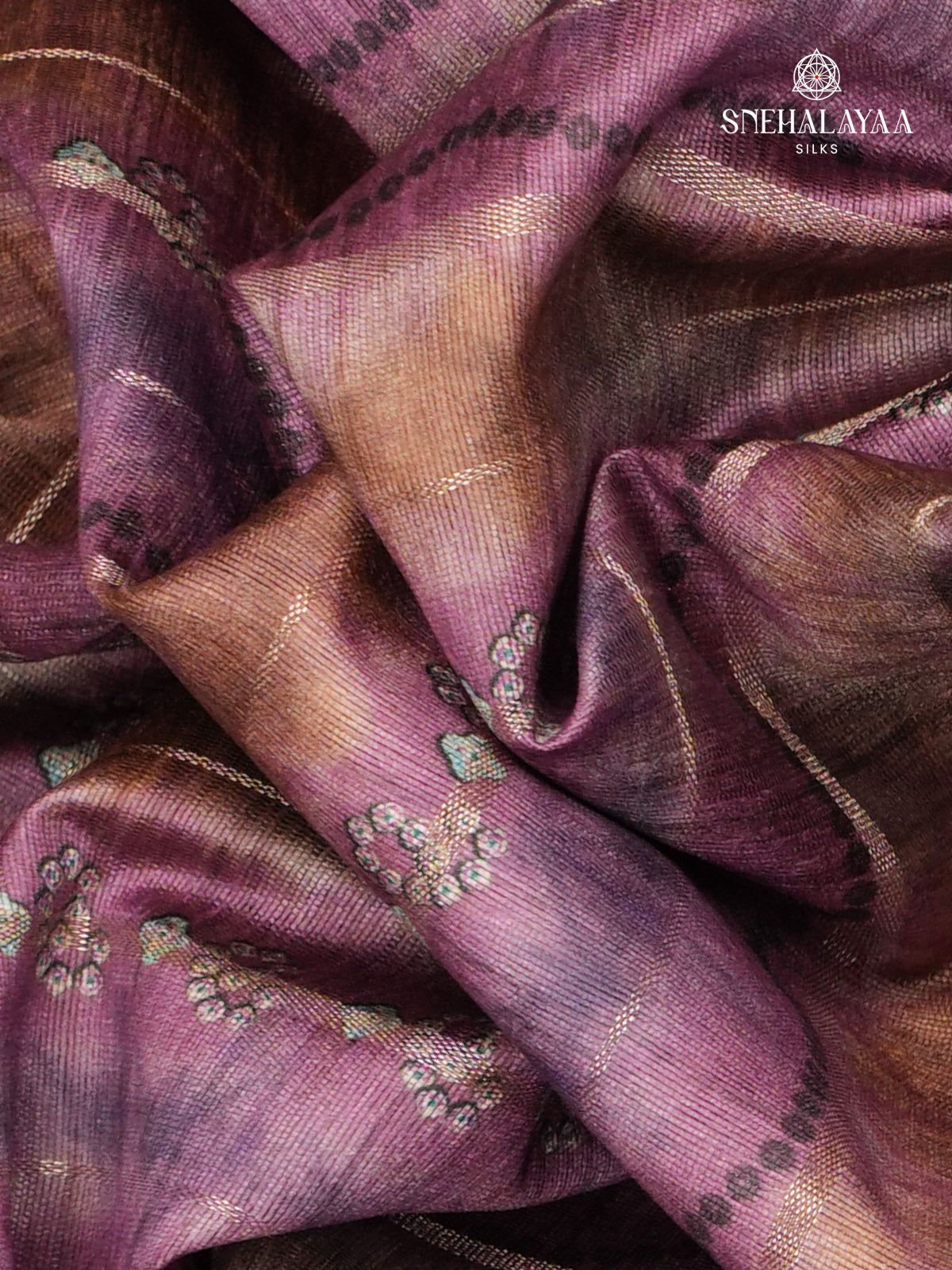 Purple Floral Printed Tussar Saree