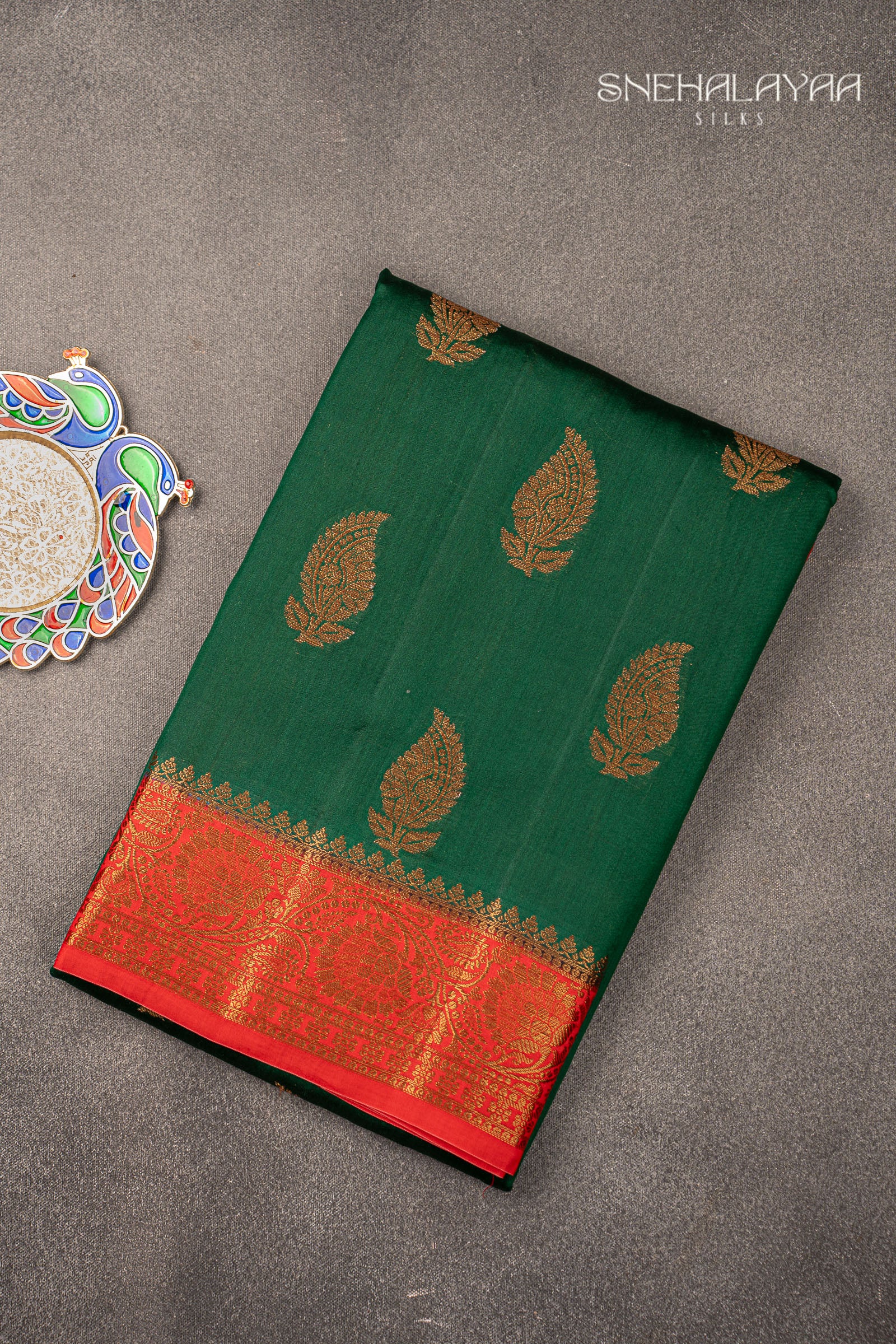 Pine Green Banaras Dupion Silk Saree